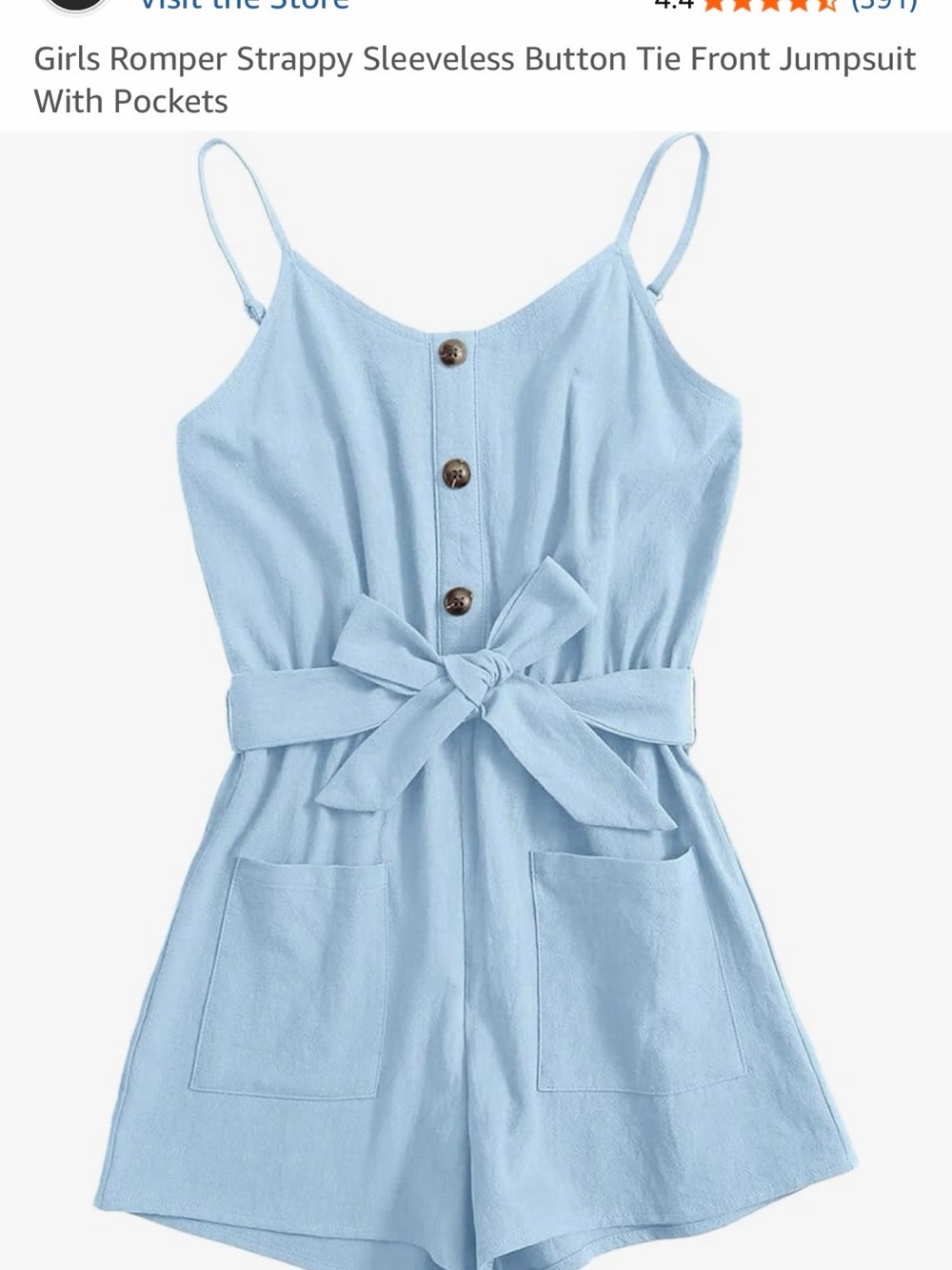 Light Blue Strappy Button Tie-Front Romper
